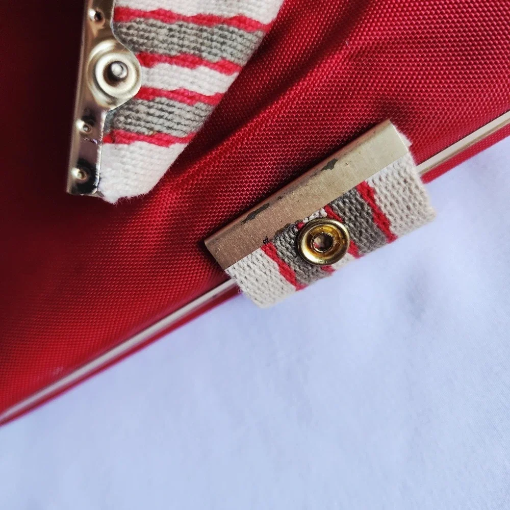 Vintage MCM Red Jewelry Box Travel Case Mirror 1960s Retro Canvas Organiser Mod